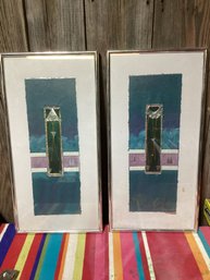 Pair Of Abstract Paintings On Handmade Paper JH