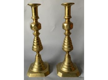 Pr Large English Brass Ace And Diamond Candlesticks From Millhouse Antiques - Original Cost $740.00
