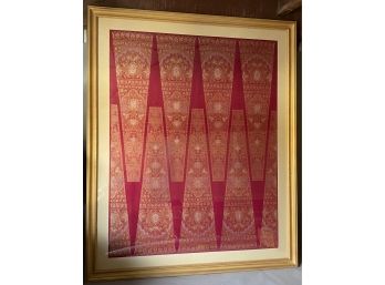 Massive Sized Framed Fabric Red, Gold Silver Thread