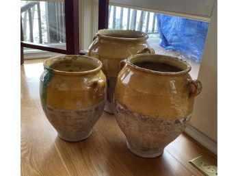 3 Antique 19th Century French Faience Grease Pottery Pots