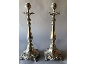 Pair Large Silver Plate Candlesticks
