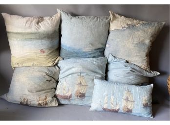 Set Of 7 French Haby Bonomo Stuffed Pillows Nautical Theme