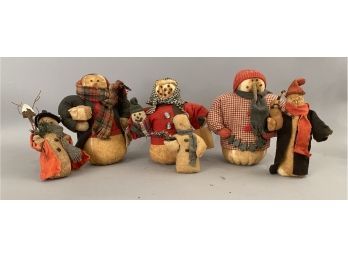 6 Cloth Snowmen All Dressed And Decorated For The Holidays