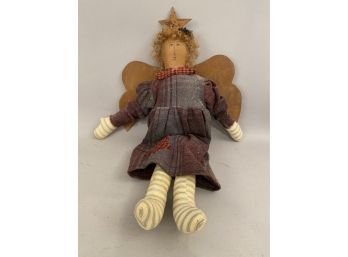 Painted Oil Cloth Angel Doll With Metal Rings And Star