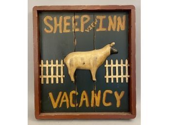 Sheep View Inn Vacancy Sign With Applied Sheep And Picket Fence. Reproduction