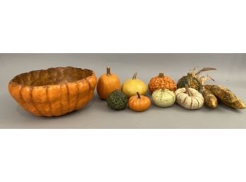 Basket Filled With Gourds. Pieces Made Of Composite Material Bowl