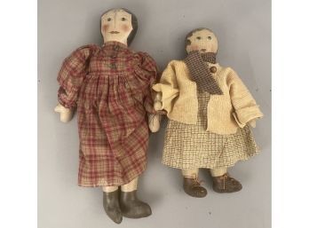 Kathleen Lombardi  2 Antique Style Dolls With Oil Cloth Painted Faces Hands And Feet