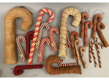 23 Handcrafted Candy Canes Made From Cloth And Painted Oil Cloth. Joyce Tapply Bingham