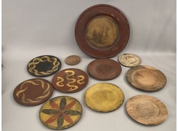 11 Handcrafted Plates Some Paint Decorated To Look Like Redware