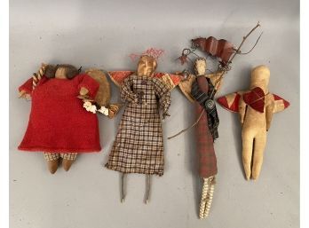 Four Handcrafted Angel Doll Two With Painted Oil Cloth Faces
