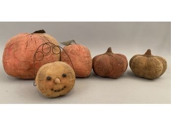 Jennifer Schneeman Five Stuffed Cloth Pcs Pumpkin Head With Wire Handle