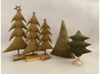 Five Handmade Christmas Trees Three Matching With Twig Stars