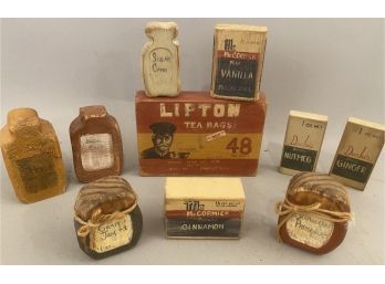 10 Country Kitchen Advertising Items Carved Wood Paint Decorated