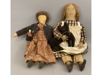 Pigpen Hill, Elaine Russell 2 Painted Oil Cloth Dolls