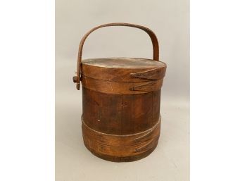 Antique Firkin Wooden Bucket With Fingered Straps