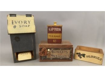 Four Handcrafted Boxes Ivory Soap, Lipton Tea, Berries, Trinkets And Treasures
