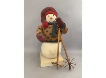 Large Handcrafted Snowman With Hand Knit Sweater And Glove