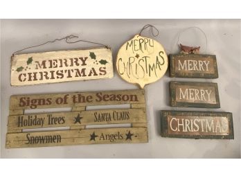 Four Wooden Christmas Holiday Signs