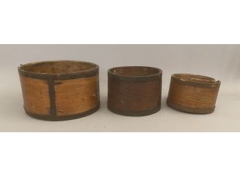 Nest Of Three Antique Wood And Metal Measures