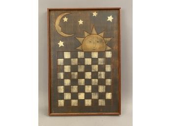 Folk Art Checkerboard With Rising Sun And Moon