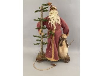 Large Handcrafted Santa And Snowman Pull Toy