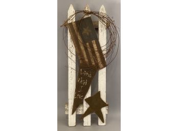 Vintage Style Country Picket Fence With Contemporary American Flag