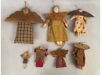 Seven Handcrafted Angel Dolls With Metal Wings