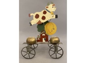 Handcrafted Metal And Brass Toy Cow Jumping Over The Moon Signed GMD?