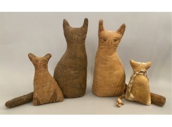 4 Handcrafted Seated Cat Figures