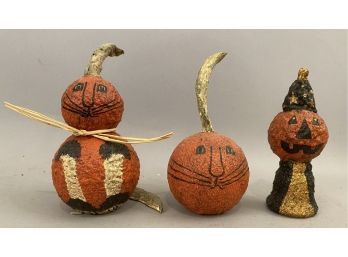 Rosemary A Flagg Three Halloween Handcrafted Figures Cats, Bell