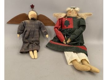 Two Handcrafted Angel Dolls One Signed Sharon Andrews 1996