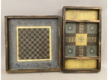 Two Hand Craft Game Boards Checkers And Parcheesi, Signed Maureen Carroll 2006
