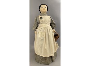 38 Inch Tall Crafted Doll Woman In Antique Style Dress Holding Basket