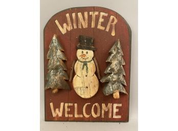 Handcrafted Christmas Winter Welcome Sign