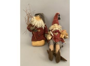 2 Hand Crafted Pcs, Santa And Elf