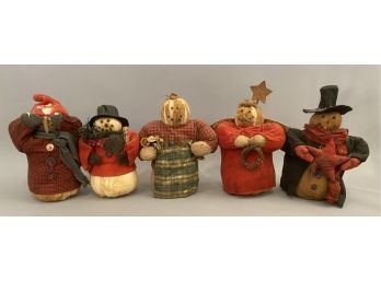 Five Handmade Snowman In Holiday Clothing