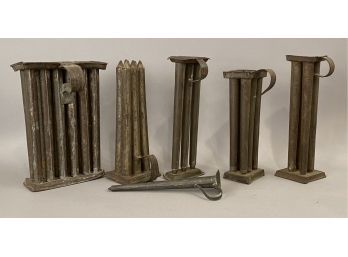 6 Antique Tin Candle Molds