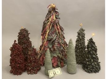Eight Handmade Cloth Christmas Trees