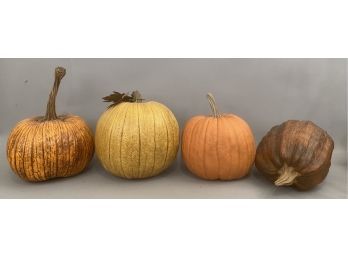 Four Large Pumpkins Made From Composition Material