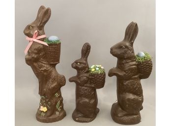 3 Large Easter Bunnies With Baskets On Back With Eggs