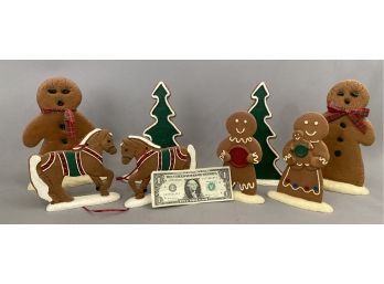 Eight Christmas Gingerbread Figures Including Horses, Trees, Figures
