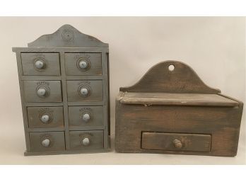 2 Pcs Wooden Spice Box With Drawers, Wooden Saltbox With Drawers