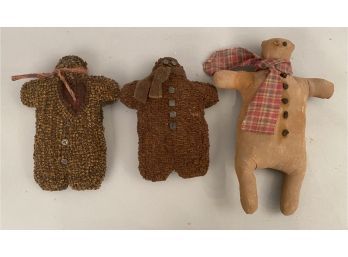 Three Handcrafted Gingerbread Man Two Cloth, One Oil Cloth