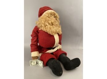 Large Stuff Santa Claus W Painted Oil Cloth Face In Traditional Red Outfit
