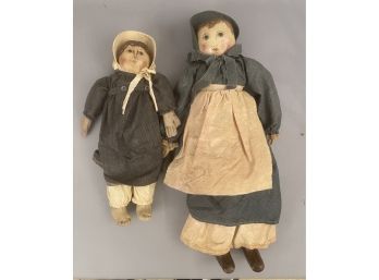 Kathleen Lombardi  2 Antique Style Dolls With Oil Cloth Painted Faces Hands And Feet