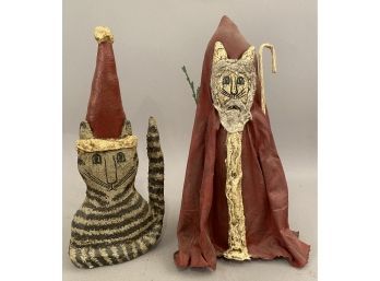 Rosemary A Flagg Santa Cat And Cat With Santa Hat. Both Signed And Dated