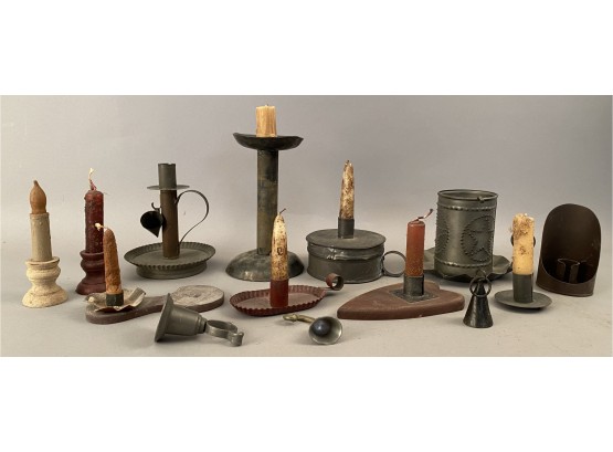 14 Pcs Tin And Wooden Candleholders All Vintage Style