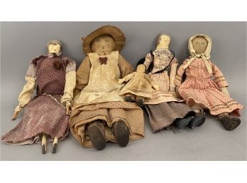 5 Vintage Style Painted Oil Cloth Dolls
