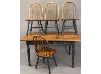 Country Style Harvest Table With Four Matching Chairs