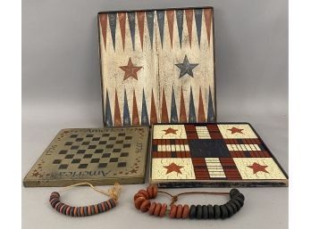 3 Vintage Style Wooden Gameboards Americana Themed